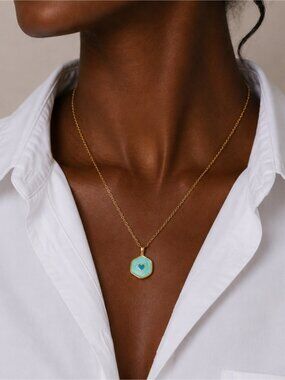 New! 18K Gold Plated Preppy Turquoise Heart Necklace NWOT 2005
